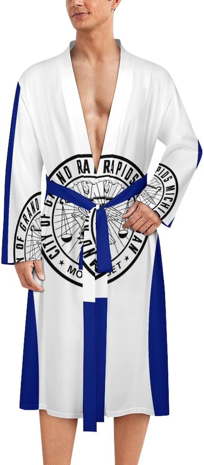 Flag of Grand Rapids Michigan Casual Robes Bathrobe Knee Length V-neck Loungewear Sleepwear