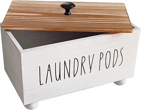 Laundry Pods Container, Farmhouse Laundry Pod Holder, Rustic Laundry Detergent Storage Organizer Box, Wooden Pods Caddy with