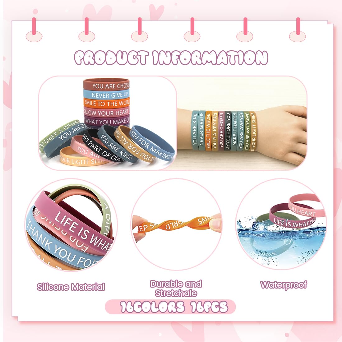 Pulseras de Silicona Coloridas Motivacionales con Frases Inspiradoras para Niños y Adultos