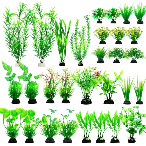 Image of CousDUoBe 30pcs Fish Tank Accessories Aquarium Decorations Green Plants, Fish Tank Decor, Aquarium Decor Plastic Plants