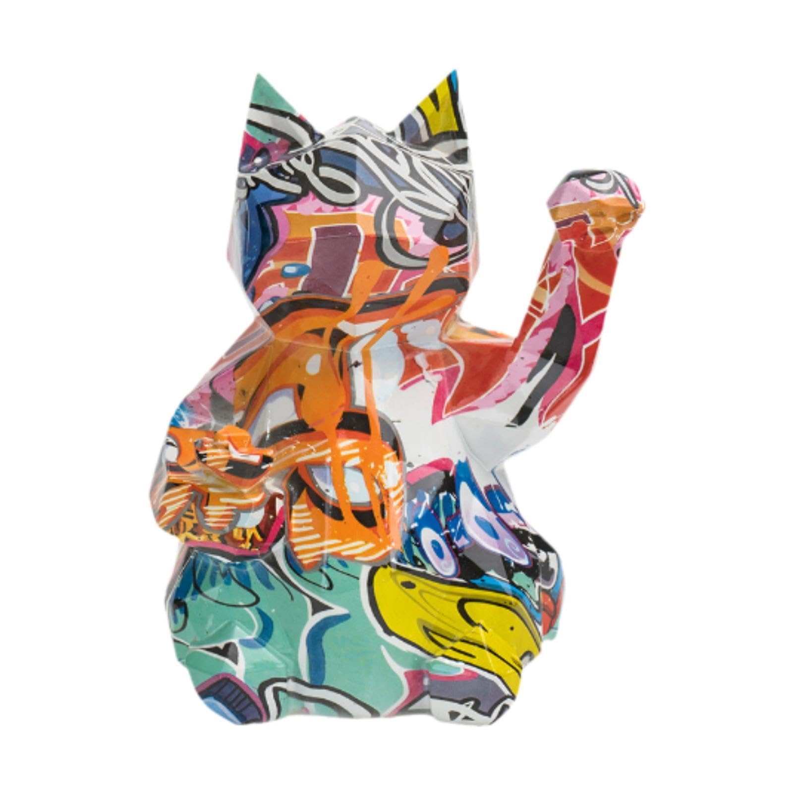 Lucky Cat Sculpture Tabletop Tables for Living Room Bookshelf Decorating Graffiti-image-28