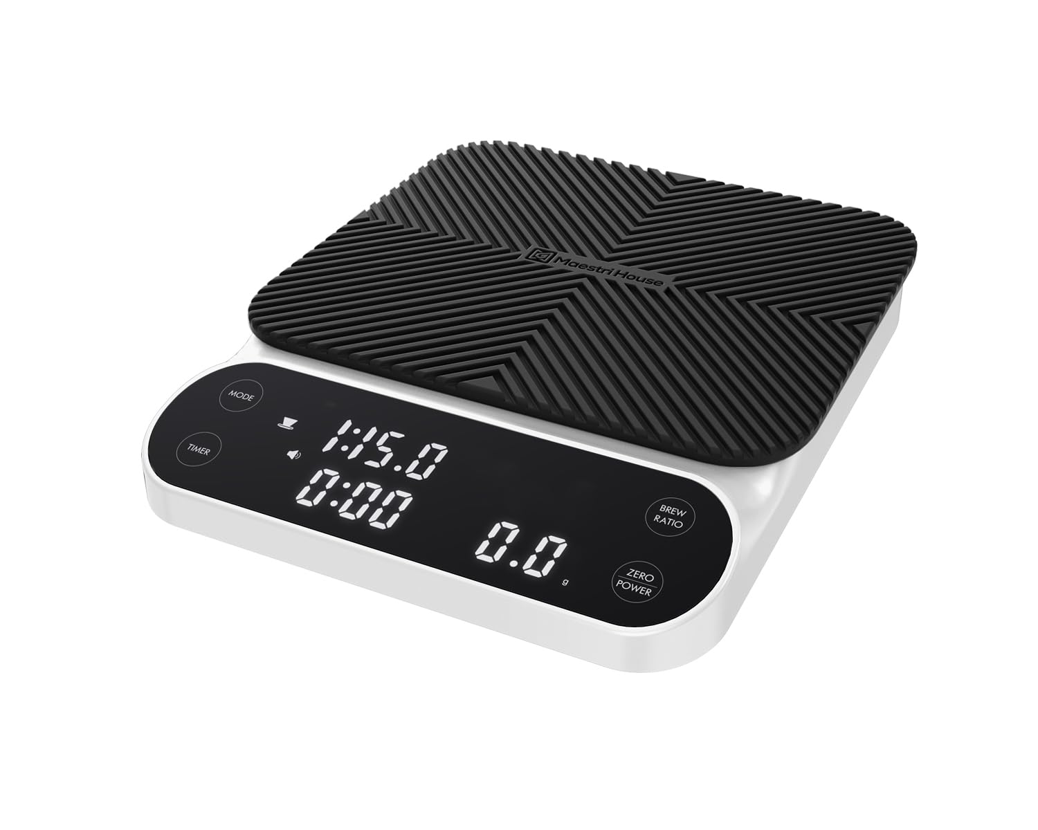 Maestri House S3 Balance à café avec minuteur, 3 kg/0,1 g, balance numérique rechargeable, 3 modes d'infusion, rapports réglables et affichage du débit, qualité barista pour verser, expresso