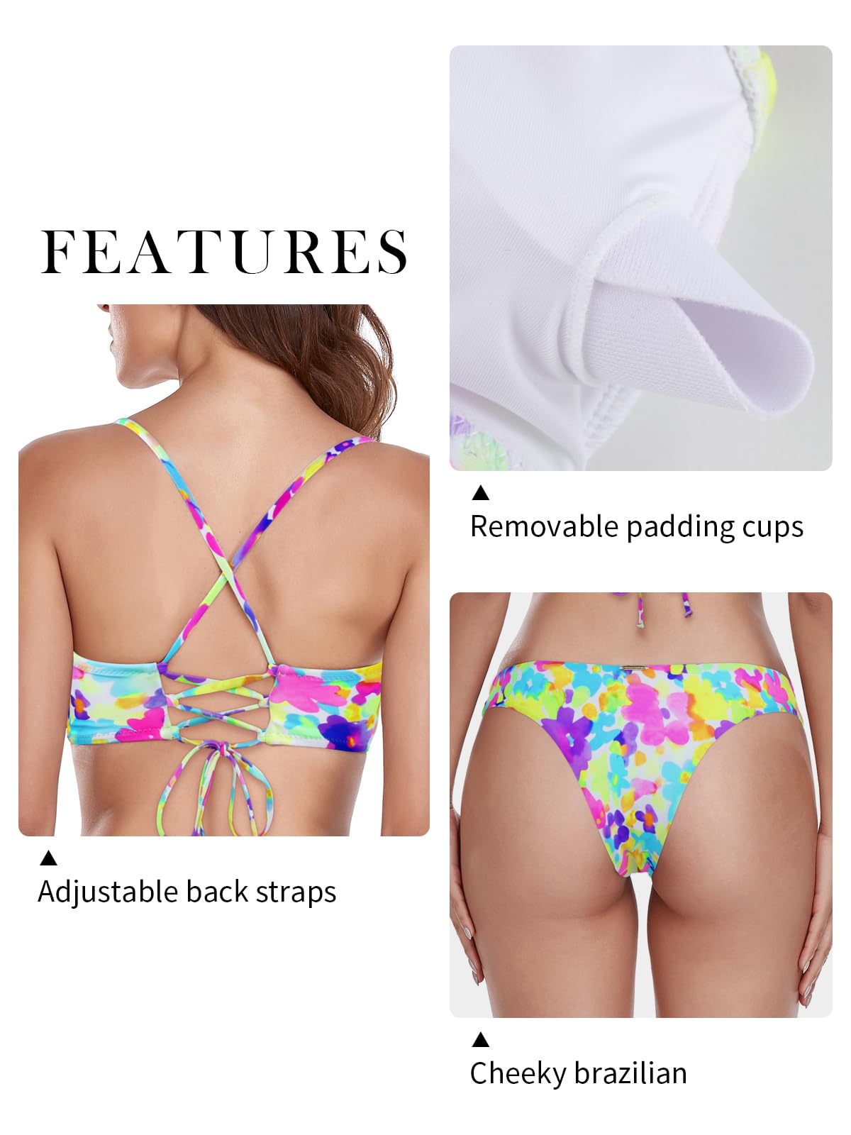 RELLECIGA Bikini da donna con lacci, stile brasiliano, a vita bassa
