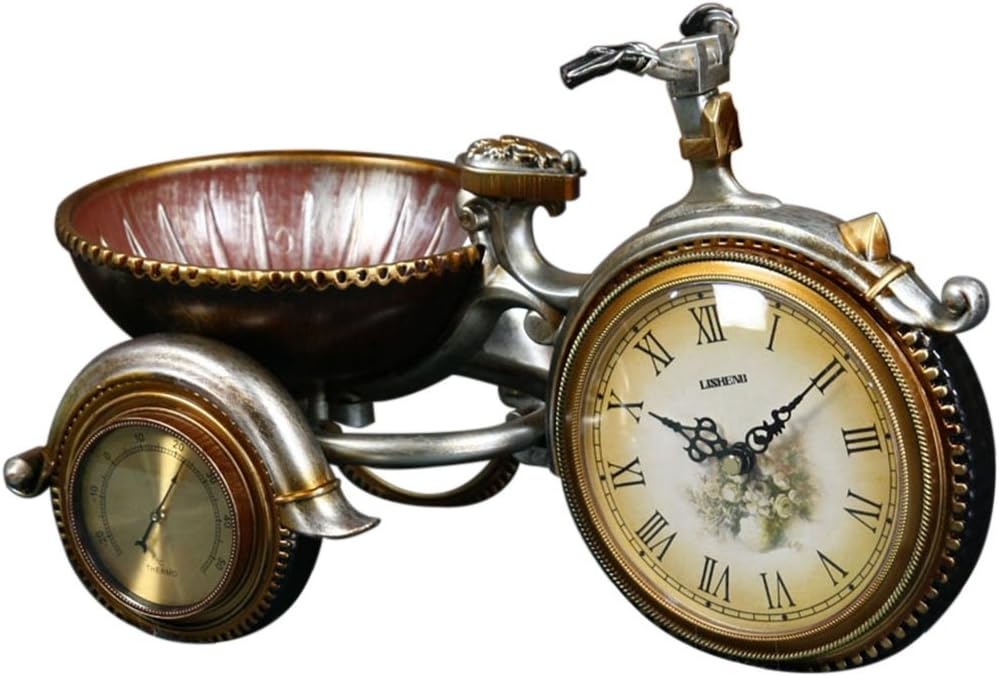 Desk Clock and Shelf Clock Retro Creative Mantel/Mantle Clock with Thermometer Rhythm Resin Tricycle Desk Clocks Decoration