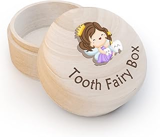 Tooth Fairy Box for Kids, Little Fairy Tooth Wooden Box and 3D Tooth, Stores Lost Teeth for Boy Girl Child, Dropped Tooth Keepsake Storage Box to Place Under Pillow, Teeth Container Box-Purple