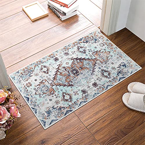 Adiva Rugs Machine Washable Area Rug With Non Slip Backing For Living Room, Bedroom, Bathroom, Kitchen, Printed Persian Vintage Home Decor, Floor Decoration Carpet Mat (Multi/Blue, 2' X 3') #TOP2