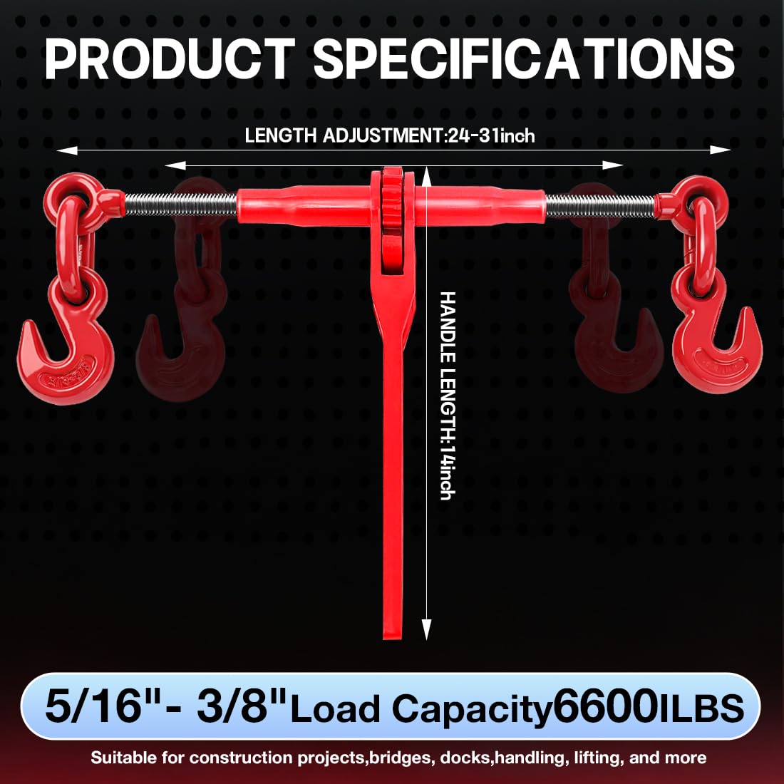 Ratchet Load Binders - 6600 LBS Secure Chain -3
