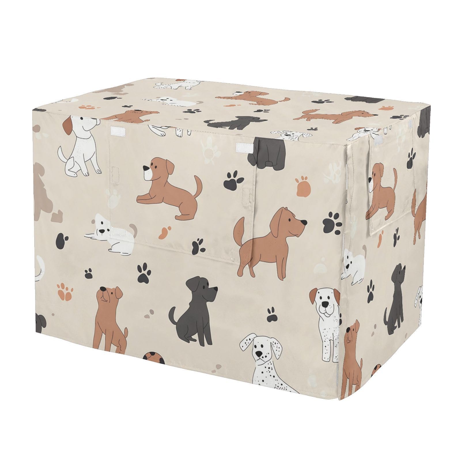 RPLIFE Dogs Paw Beige Pet Kennel Cover with Mesh Windows, Windproof Universal Fit Dog Crate Cover, Small