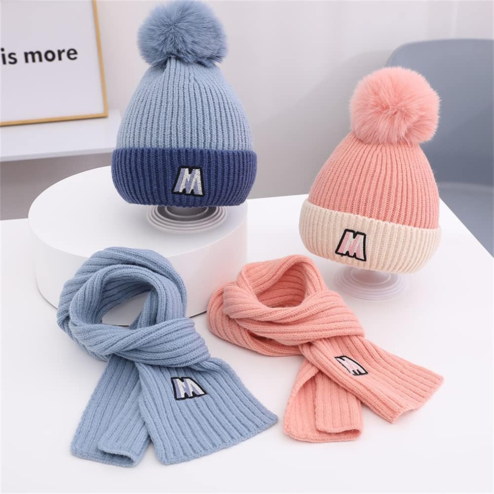 1-8 Years Old Boys Girls Winter Knit Warm Set, Kids Hat Scarf two-piece Set