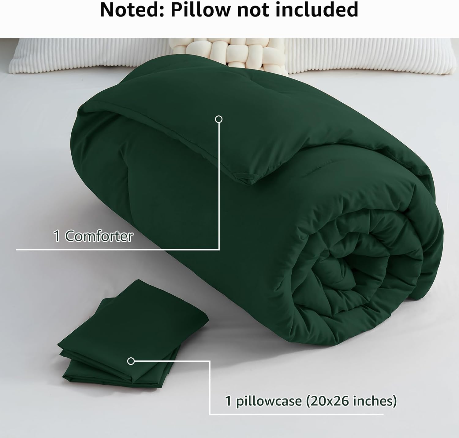 CozyLux Dark Emerald Green Comforter Set Twin/Twin XL Size, 2 Pieces Twin Extra Long Solid Breathable Quilted Bedding Sets, Soft Bed Set with Down Alternative Comforter and 1 Pillowcase for All Season - Image 7