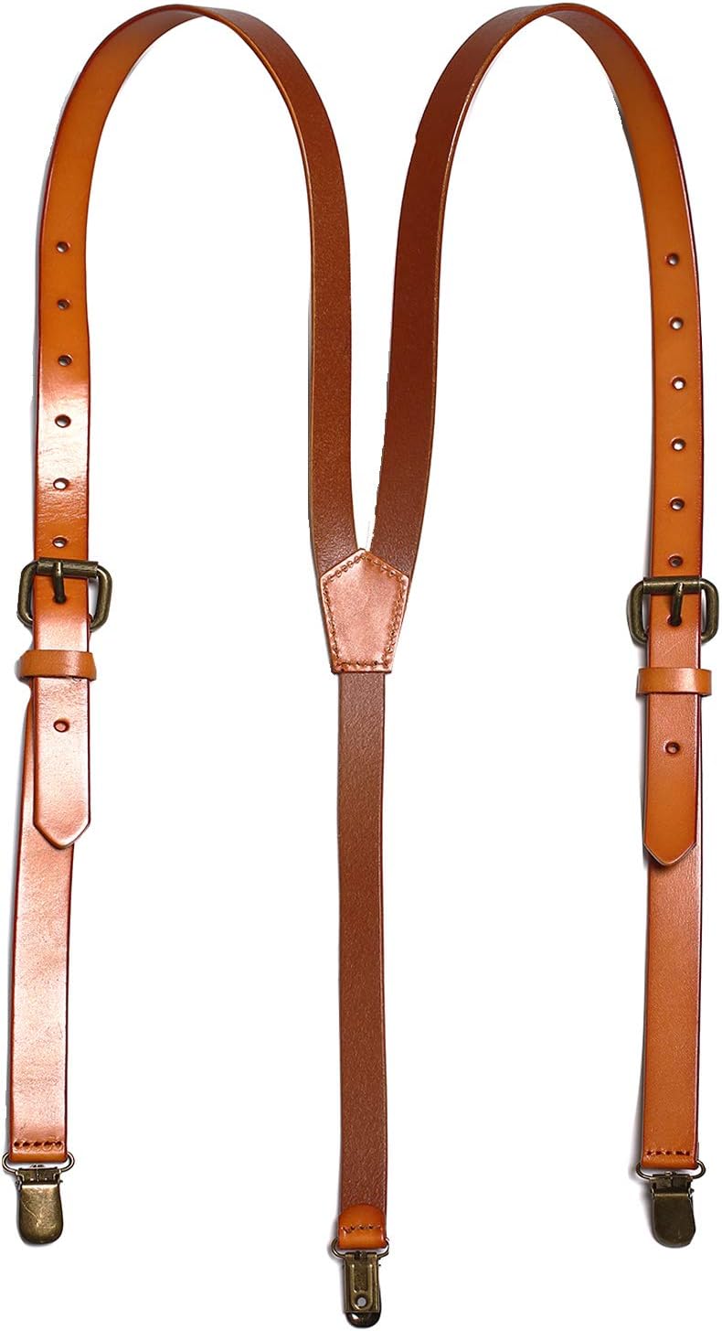ROCKCOW Genuine Leather Suspenders/Groomsman Wedding Suspenders for Wedding & Party