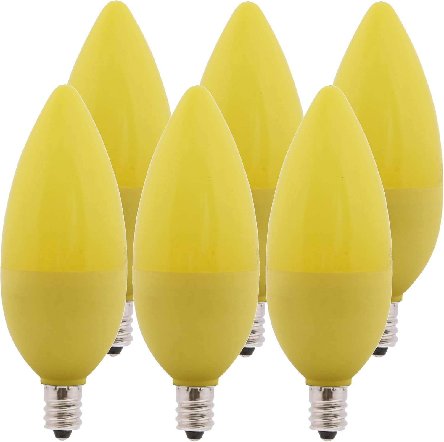 Bioluz LED Yellow Candelabra Bulbs 4W 25 Watt C37 E12 Base 120° Beam Angle UL Listed Candle Bulb Holiday Decorations 6-Pack