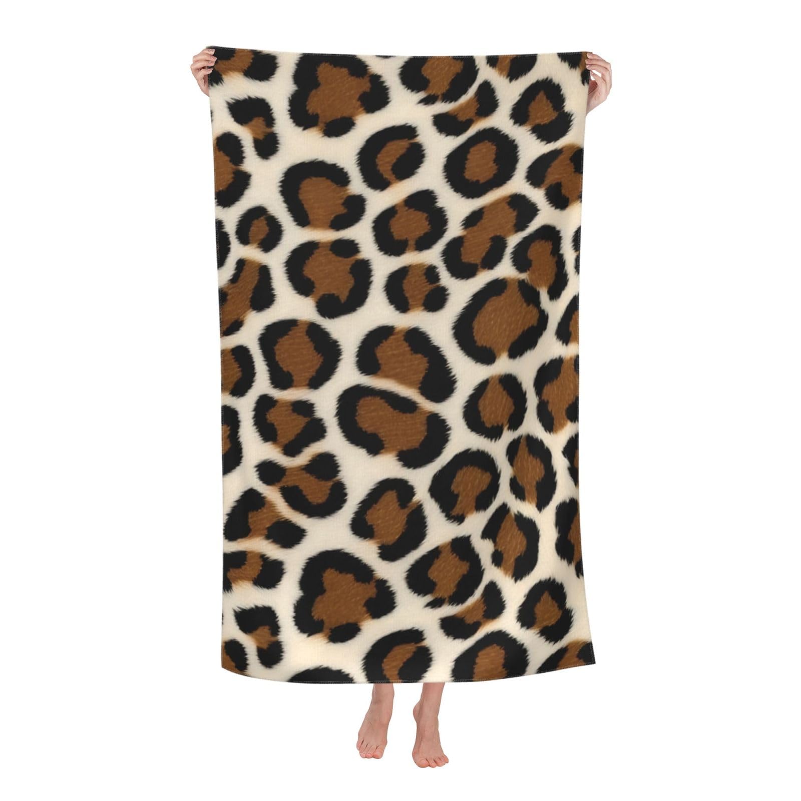 Pojknbv White Leopard Print Oversized Adult Beach Towel Quick-Dry Comfortable Lightweight Travel Pool Camping