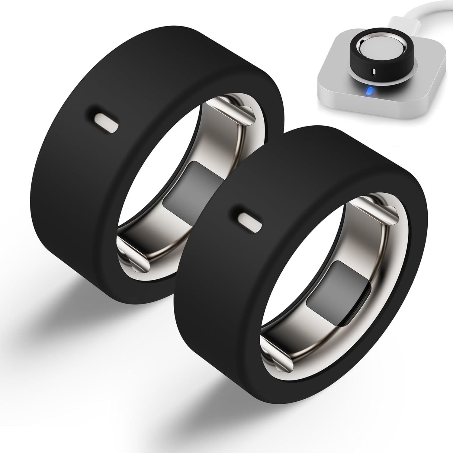 Protector Case Compatible for Oura Ring 4/Gen 4 Ceramic/Gen 3 Cover, Silicone Anti-Scratch Elastic Ring Finger Case Woking Out Gym for Women Men- Black+Black -S for 5/6/7/8/9