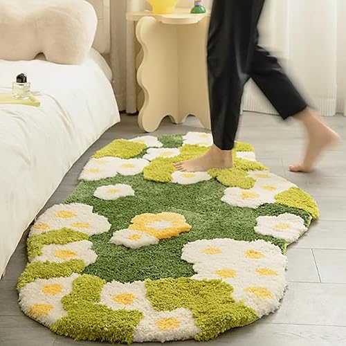 Alfombra de musgo estéreo 3D, diseño irregular, flores, bosque, margaritas, hierba, musgo, para sala de estar, dormitorio, decoración estética del