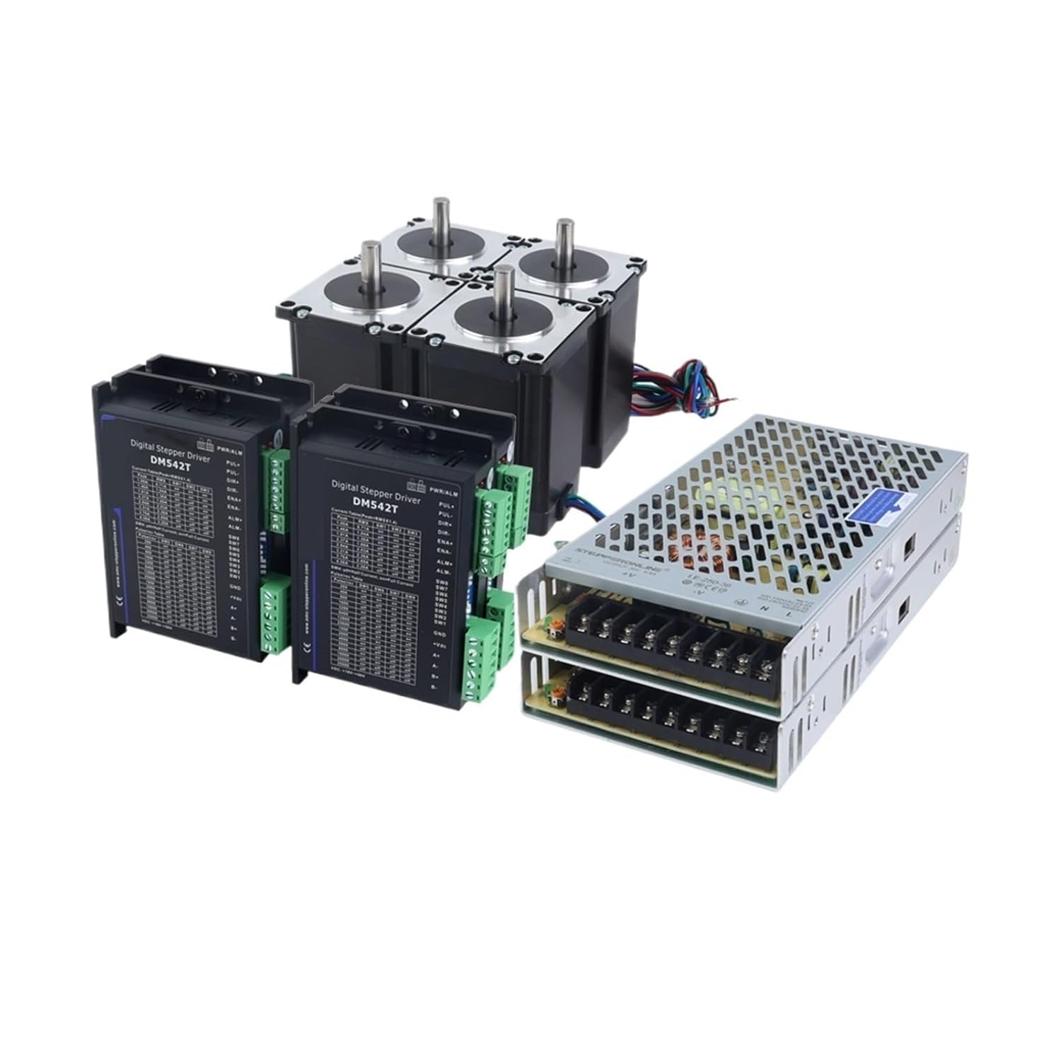 Nema23 Stepper Motor 2.4Nm and Driver DM542T with 2PCS 250W 36V Power Supply 4 Axis Kit