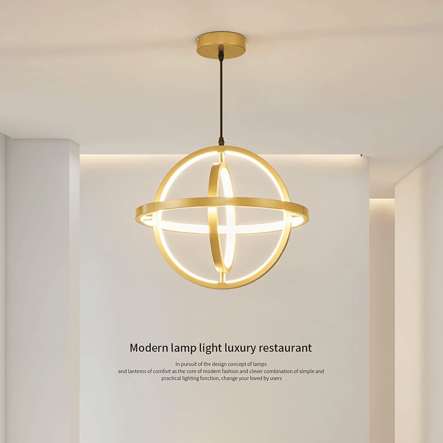 Linear Metal Cage Lamp, Modern Led Dining Room Decorative Lighting Fixture Hanging Light, D Sphel Kitchen Island Suspension Lamps, 360° DIY Adjustment Function,Led Chaners/Neutral Light