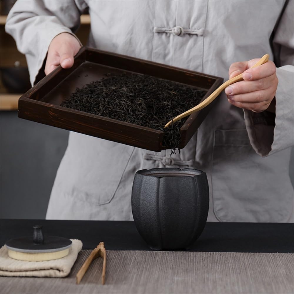 SONGCHAO Sugar Jar Creative Stoneware Bulk Tea Storage Jar with Lid Ceramic Small Sealed Retro Chinese Set Single Tea Canister(A)