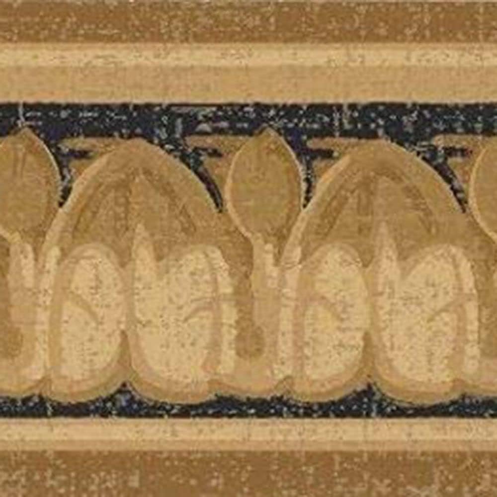 CONCORD WALLCOVERINGS ™ Golden Wallpaper Border Featuring Elegant Architechtural Design on a Black Background, Colors Yellow Beige, Size 4 Inches by 15 Feet 5510842
