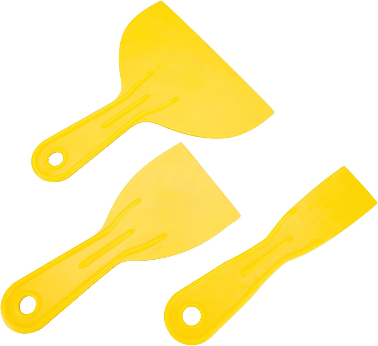Performance Tool 1174 3 Pc. Plastic Putty Knife Set, 7 In., 1.5-6" Wide, Contoured Blades, Durable Polypropylene, Washable, Yellow