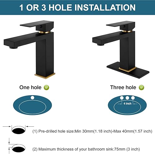 Miniatura 2 de Midanya Grifo para lavabo de baño, 1 agujero, mango único, montaje en cubierta, incluye placa de cubierta, una palanca de acero inoxidable SUS304