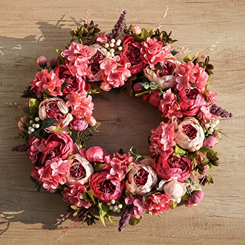 Peony Wreath 21" Floral Wreath Artificial Wreath For Front Door Wall Decor Home Décor Festival Celebration Wedding Party New Owners Seasonal Decoration Housewarming Gifts Ezsenses (Pink) #TOP5