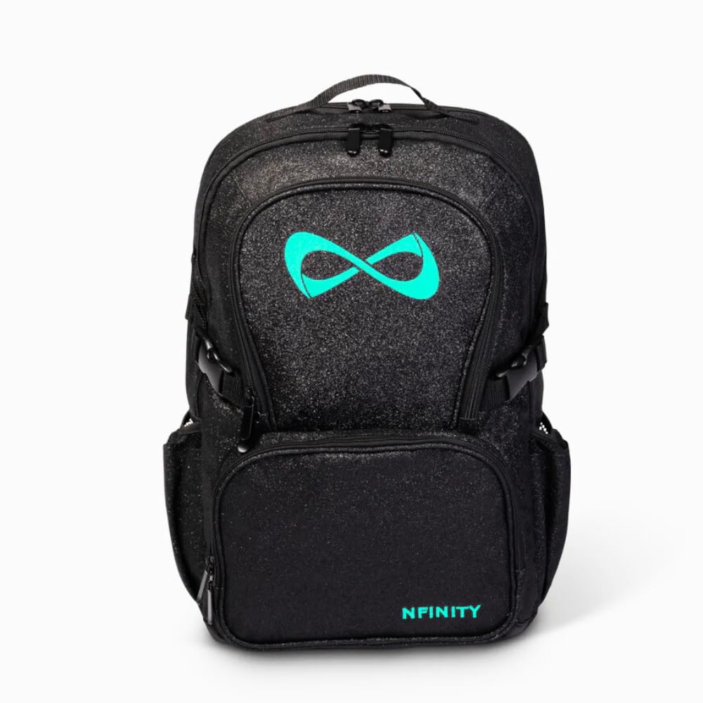 Nfinity Sparkle Backpack for Cheerleaders – Glitter Finish, Lightweight and Durable, with Ample Storage and Adjustable Straps - Black sparkle