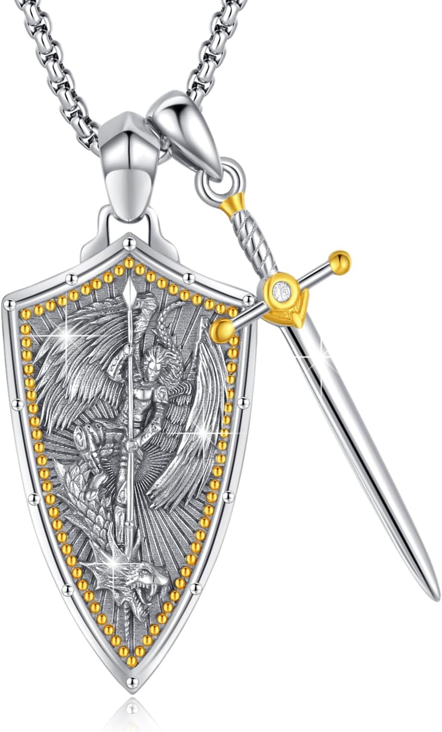 Religious Necklace for Men Saint Michael/Christopher/Judas/Benedict/Joseph/Jude Pendant Religious Jewelry Gifts for Talisman Amulet Christmas Birthday Anniversary