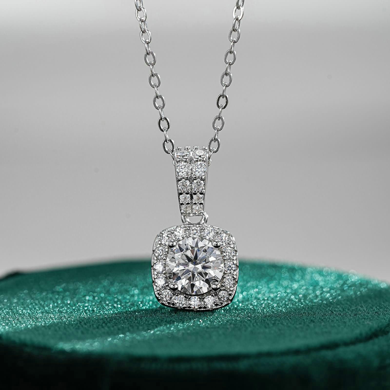 Moissanit naszyjnik damski 750 585 375 białe złoto, wisiorek Charms z 1 ct 6,5 mm moissanit i diament naszyjnik ślubny dla kobiet 45 cm bez niklu