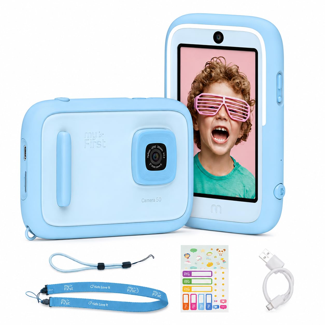myFirst Cámara 50 - Cámara editora de IA para niños, Fotos de 20 MP, Video 1080P, Lente Frontal y Selfie. Conexión WiFi, Bluetooth, Escucha música. A Partir de 5 años. Conexión con myFirst Circle.