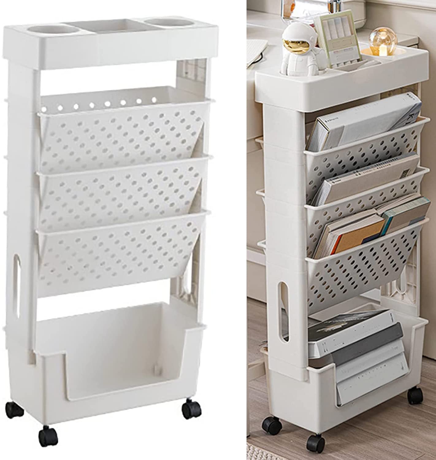 Amazon｜移動可能な本棚カート、5段プラスチックローリング