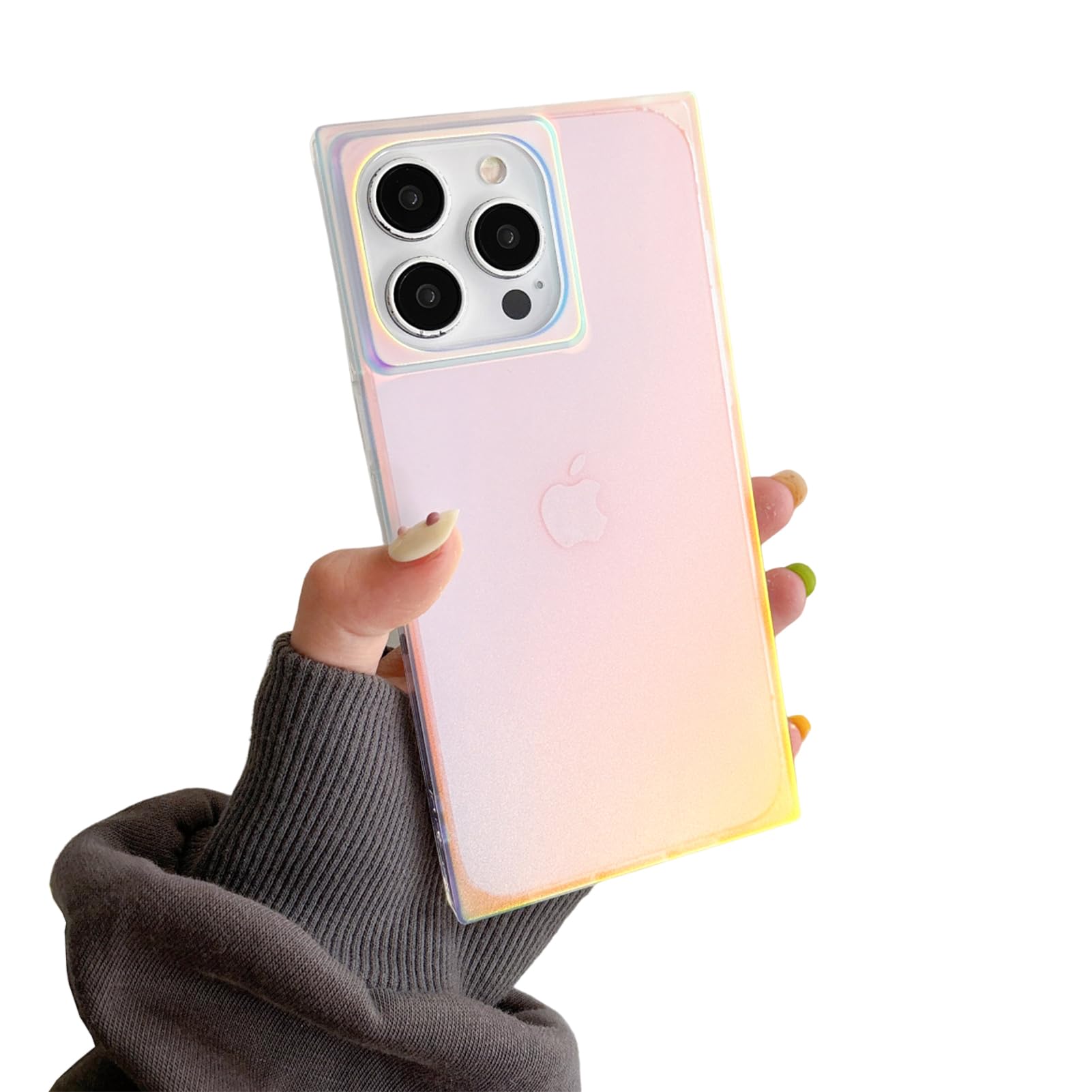 Reezaddin Matte Rectangle Iridescent Translucent Phone Case for iPhone 14 Pro Max 6.7in,Aesthetic Purple Laser Sparkle Slim Rectangled Shape