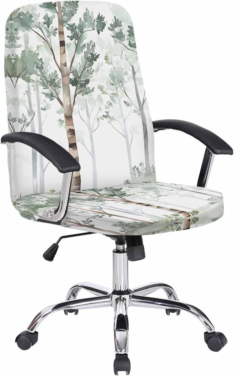 Savannan Medium Office Chair Cover, Tree Forest Nature Scenery Stretchable Removable Desk Computer Chair Slipcover with Zipper, Green Leaves