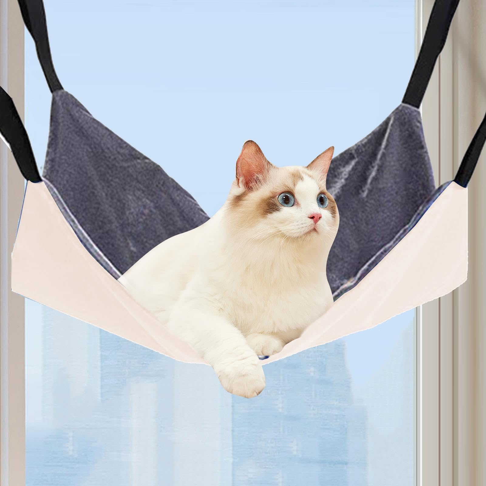Cat Hammock, Adjustable Soft Swing 15.75x15.75 Inches, Double-Sided Comfortable Sleeping Pad, Breathable Resting Bed, Cage Hanging Accessory for Kittens, Small Pets, Rabbits