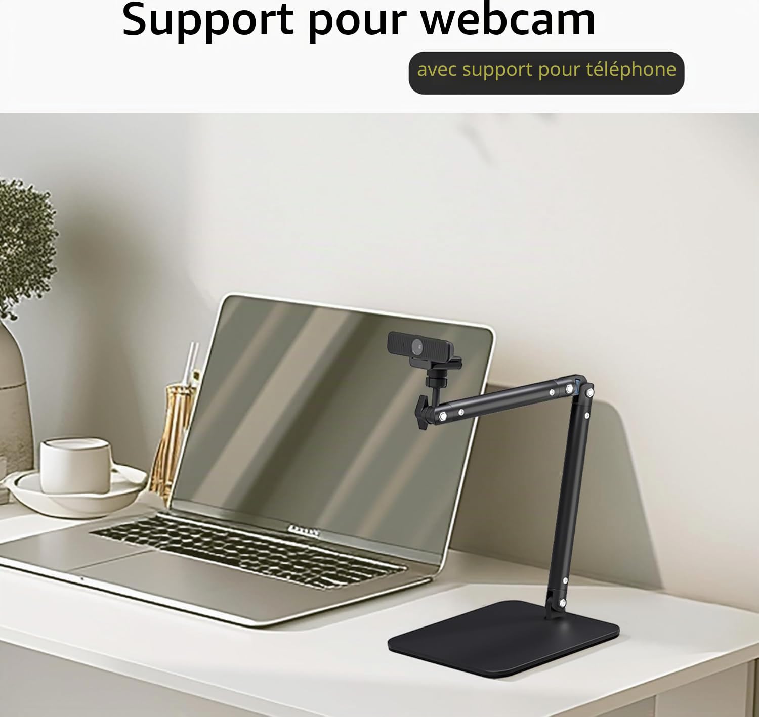 Support De Caméra pour Webcam, Support De Téléphone Robuste pour Webcam C922 C930e C920S C920 C615 C960 C920x BRIO 4K, Lumière Droite avec Filetage 1/4"
