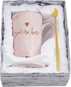 YHRJWN Godmother Gift, Godmother Proposal Gifts, God Mommy Proposal Gifts, Pregnancy Announcement Baptism Christmas Birthday Presents, God Mother Mug 14 Oz with Gift Box Pink