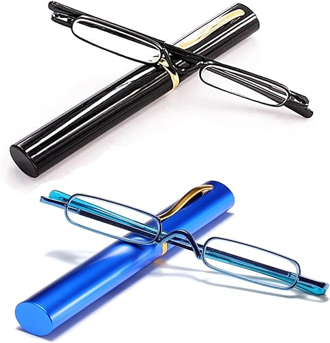 Viseng 2 pares Slim Mini Metal Lectura Gafas Compacto Ligero Portátil Lectores con Gafas Caso para Lectura Caso +1.5 (NegroAzul) disponible en Yaxa Colombia