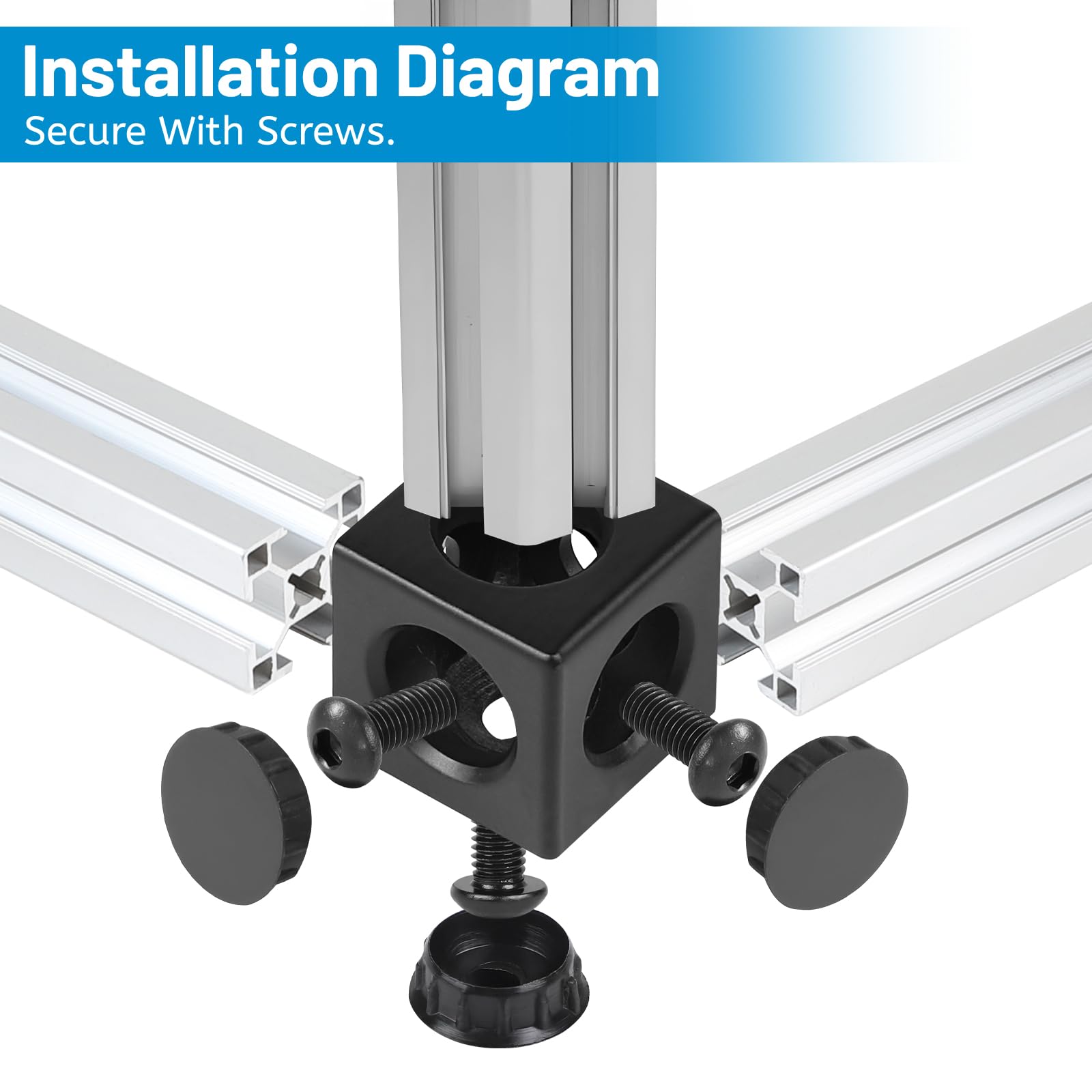 DBREAKS 10 pezzi 30x30 connettori angolari 3-Way Corner Cube, Profilo in alluminio 30x30 Accessori con viti e dadi, supporto angolare 3D per profilo estruso, nero
