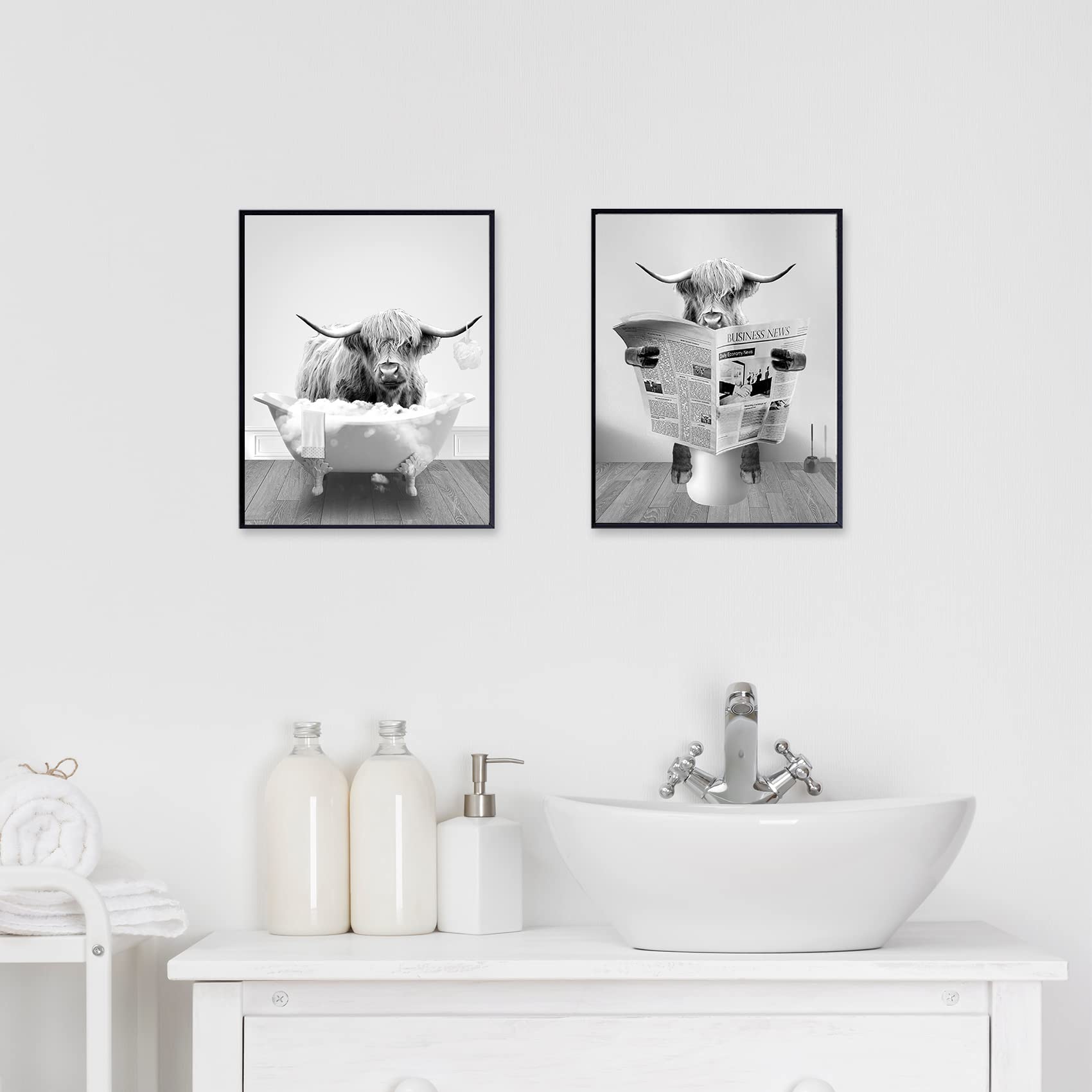 White Interior Design Bathroom With Cow Motif