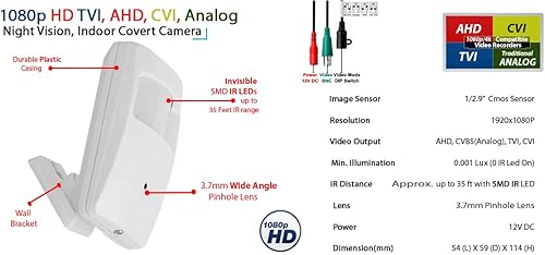 Miniatura 4 de Evertech 1080p ocultó la cámara de seguridad de la niñera PIR con la visión nocturna, estilo del detector de movimiento de la noche del día AHD TVI