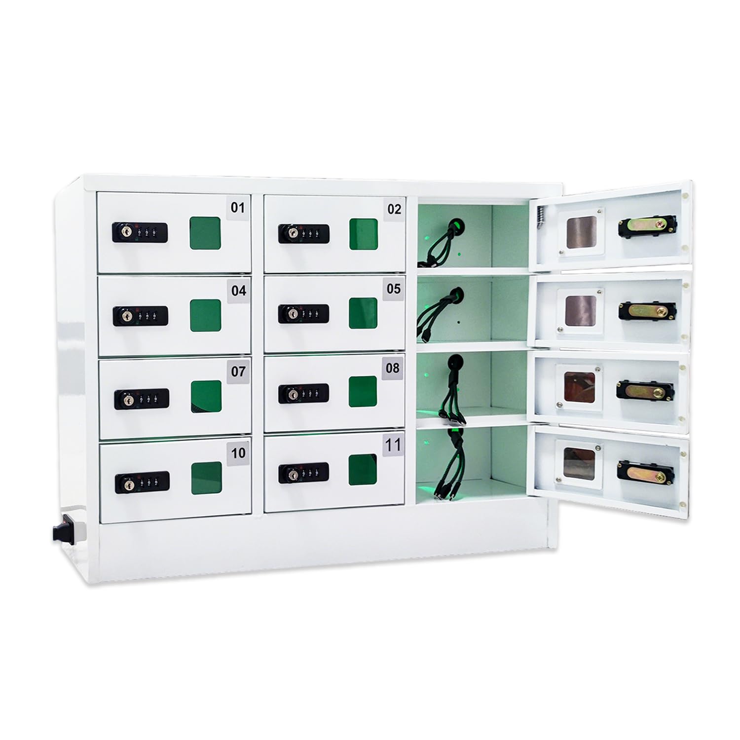 WTRYRN Wall Mount 12-Slot Charging Cabinet, Built-in 3-in-1 Fast Charging Cables, Status Indicator, Moisture & Corrosion Resistive, for Hotel, Cleanroom