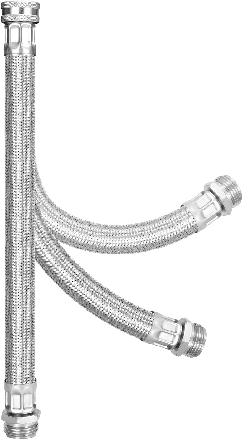 Short Kink-Free Garden Hose Extender (Braided Stainless Steel - ID 0.62", OD 0.87")