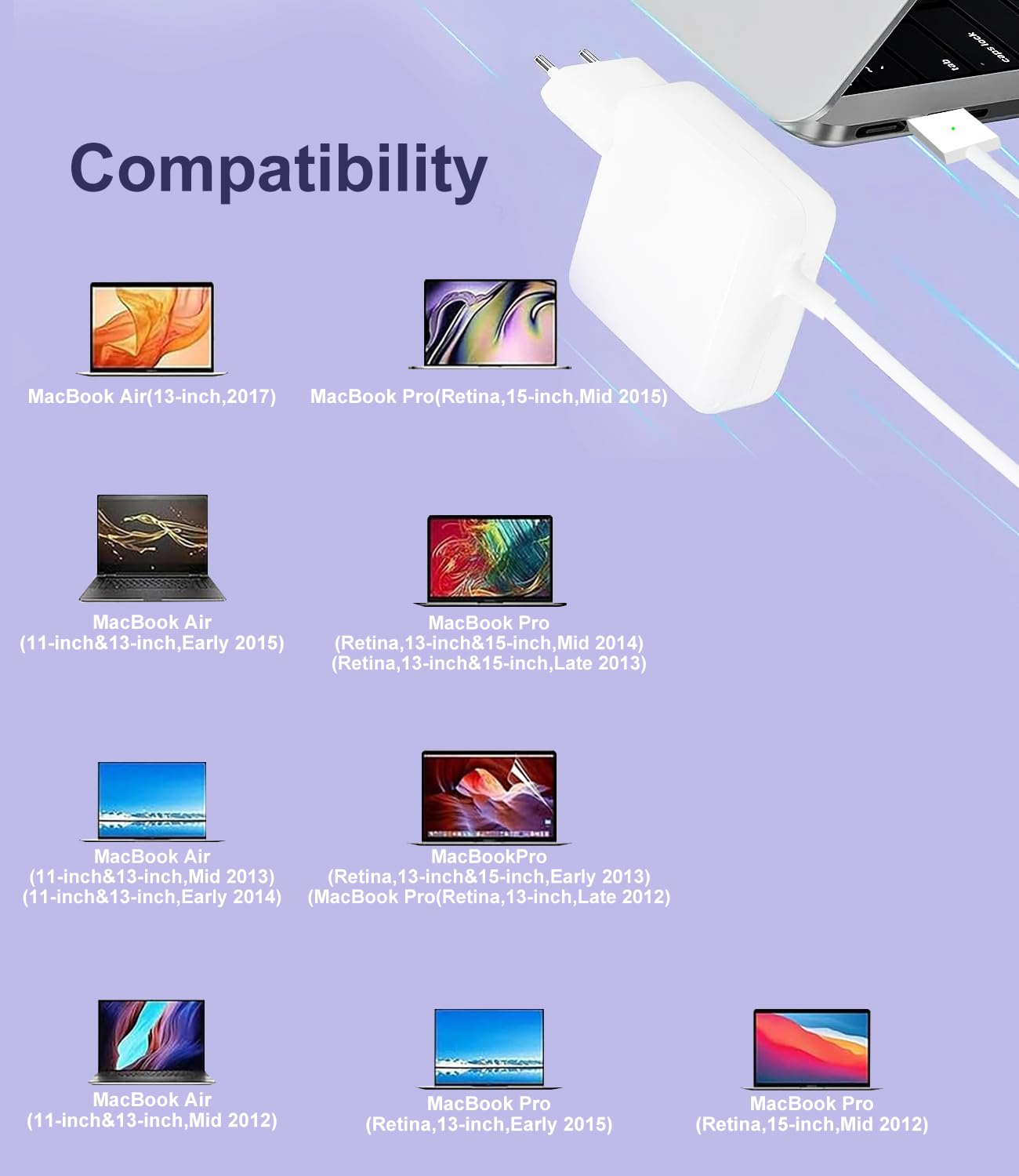 Cluvox Caricabatterie Mac-Book Air,Adattatore di Alimentazione Mac-Book T-Tip 45W Compatibile con 11 pollici e 13 pollici (2012-2017) Caricabatterie A1435,A1436,A1465,A1466,etc Modelli