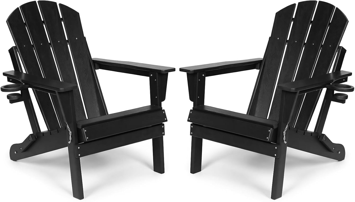 2 Pack Folding Adirondack Chairs Patio Chairs Lawn Chairs Outdoor Chair Fire Pit, Weather Resistant with Cup Holder for Deck Backyard Garden, Black