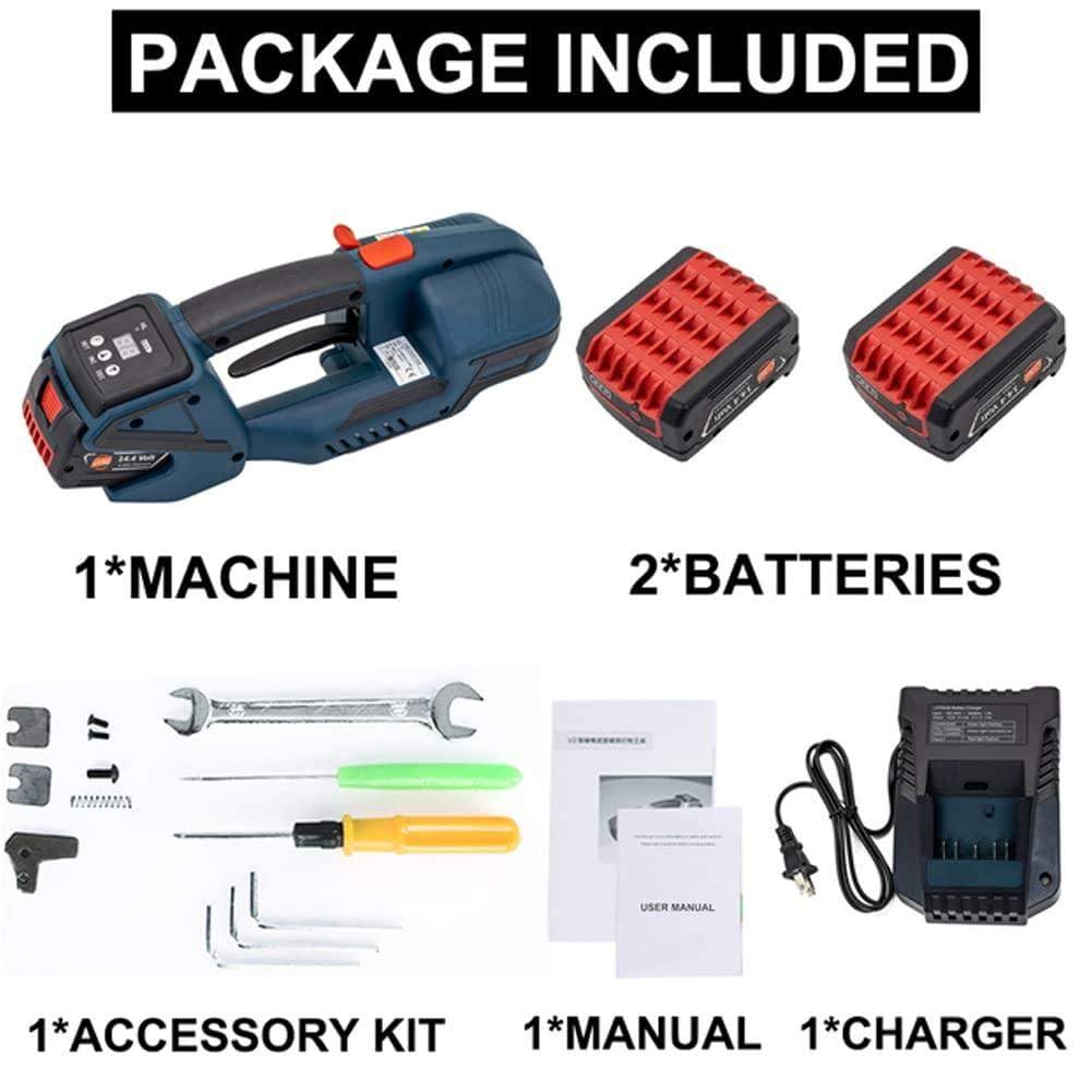 Reggiatrice Elettrica + Sigillatore Per Reggia Sigilli Termofusibili+100 *Angoli Protettivi+200*Clip Di Chiusura -Per Reggette Pet/Pp 13-16mm,Reggiatrice Automatica A Batteria 2*4000 Mah,Blue