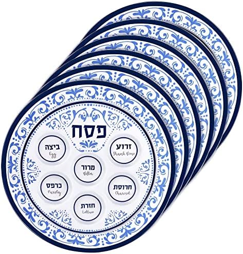 Zion Judaica Passover Seder Plates 12" Melamine Bulk Pack Seder Plates Floral Desgin Pesach Plate for Adults, Kids (6, Blue Renaissance)