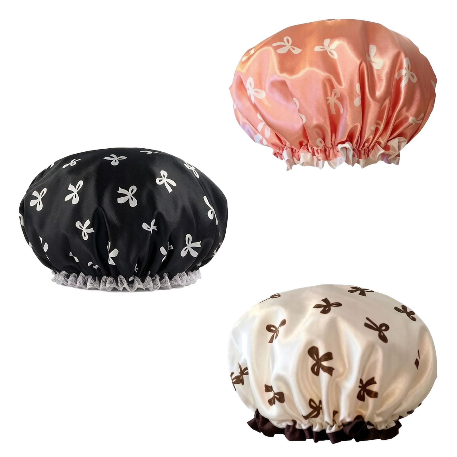 3Pcs Reusable Shower Cap for Women, Hair Spa Cap and Waterproof Shower Cap for Daily Hair Protection During Bathing and Home Activities, Pink Black White-image-29