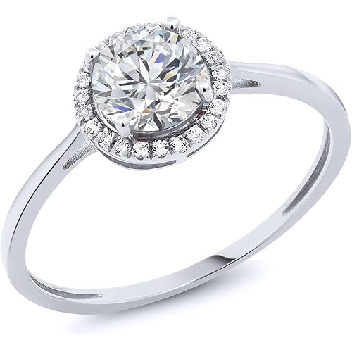 Gem Stone King 10K White Gold Lab Grown Diamond Engagement Ring For Women | 1.06 Cttw | Round 6MM | Gemstone April Birthstone | DEF Color | VVS-VS Clarity | Available in Size 5,6,7,8,9