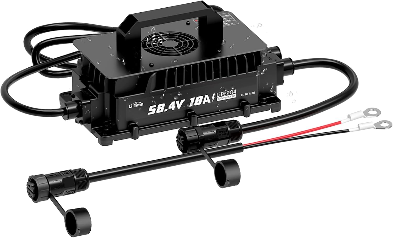 LiTime 58.4V 18A Lithium Battery Charger for 48V (51.2V) LiFePO4 Battery,IP65 Waterproof,AC-DC Smart Charger for Golf cart, Electric Outboard, Boat and Home