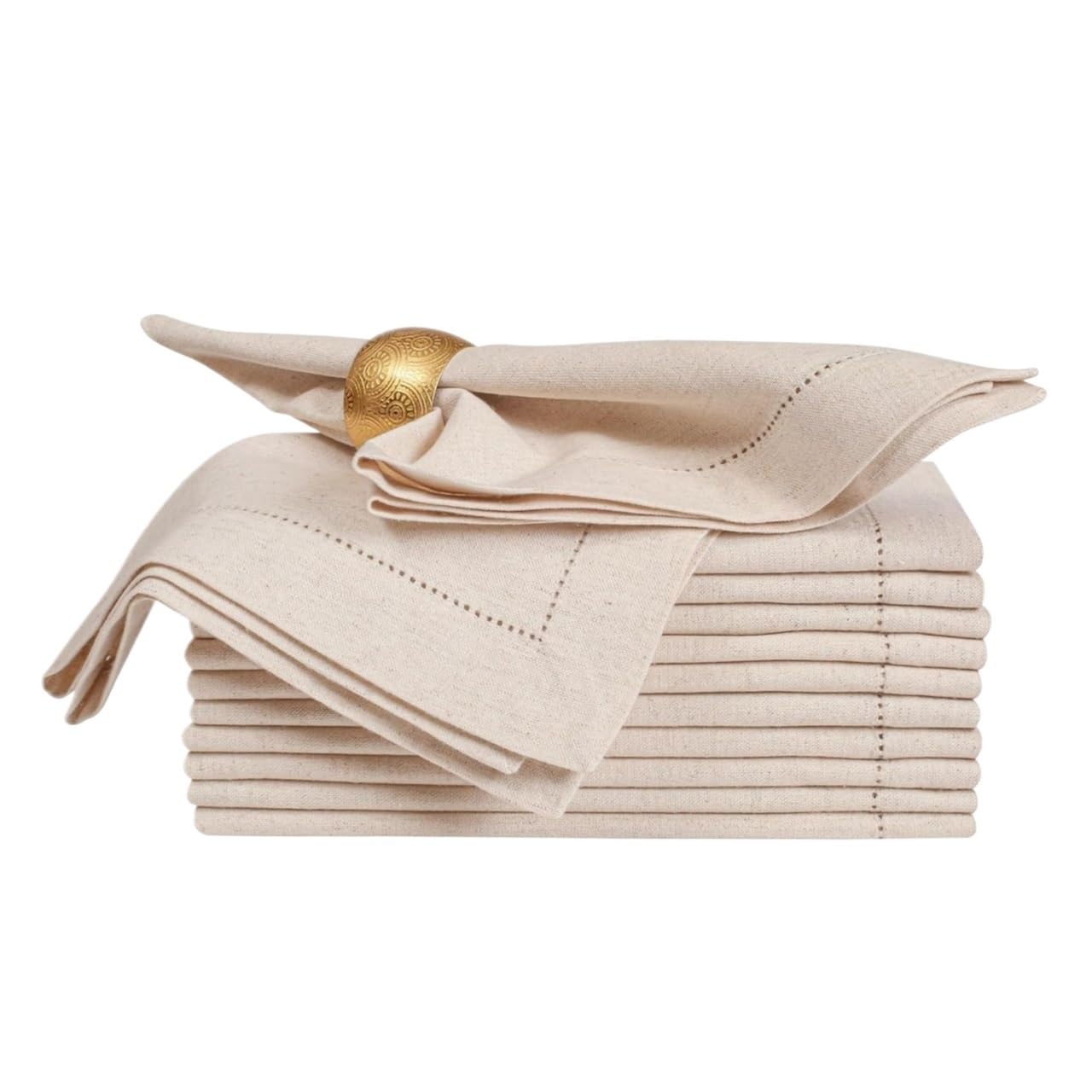 Set Of 6 Hemstitched Linen Napkins Chistmas Cloth Nature Color Dinner Washable Flax Napkin(Nature 50x50cm)
